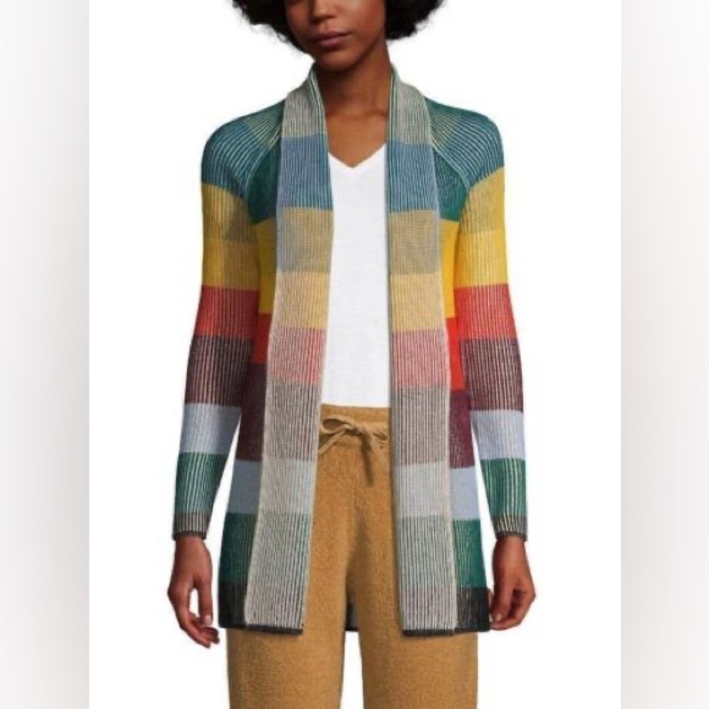 LANDS END Drifter Women's Multicolor Layered Ribbed Long Cardigan Sweater S - Picture 2 of 6